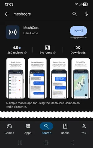 Install MeshCore app on your device.