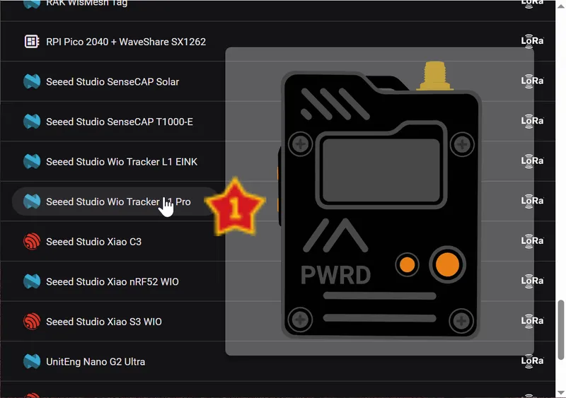 MeshCore Flasher device list